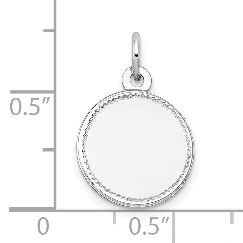 14k White Gold Plain with Zig-Zag Edge .018 Gauge Round Engravable 13mm Disc Charm