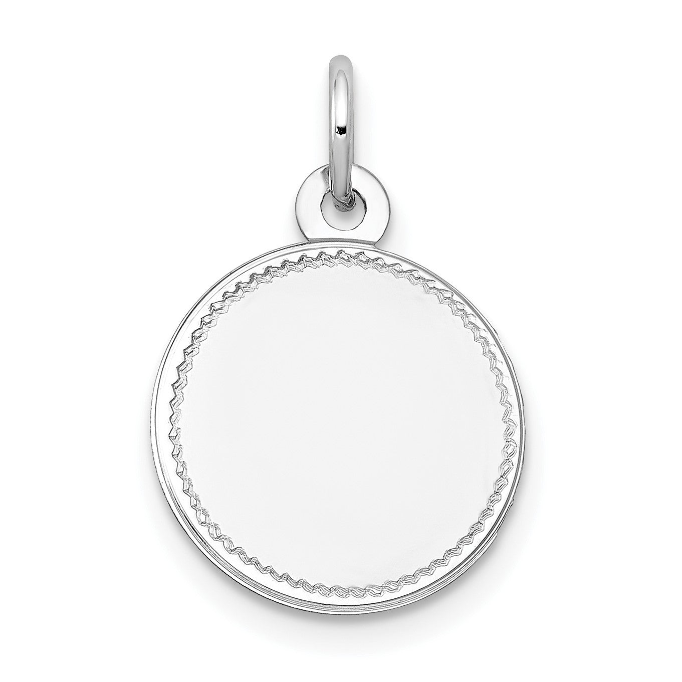 14k White Gold Plain with Zig-Zag Edge .018 Gauge Round Engravable 13mm Disc Charm