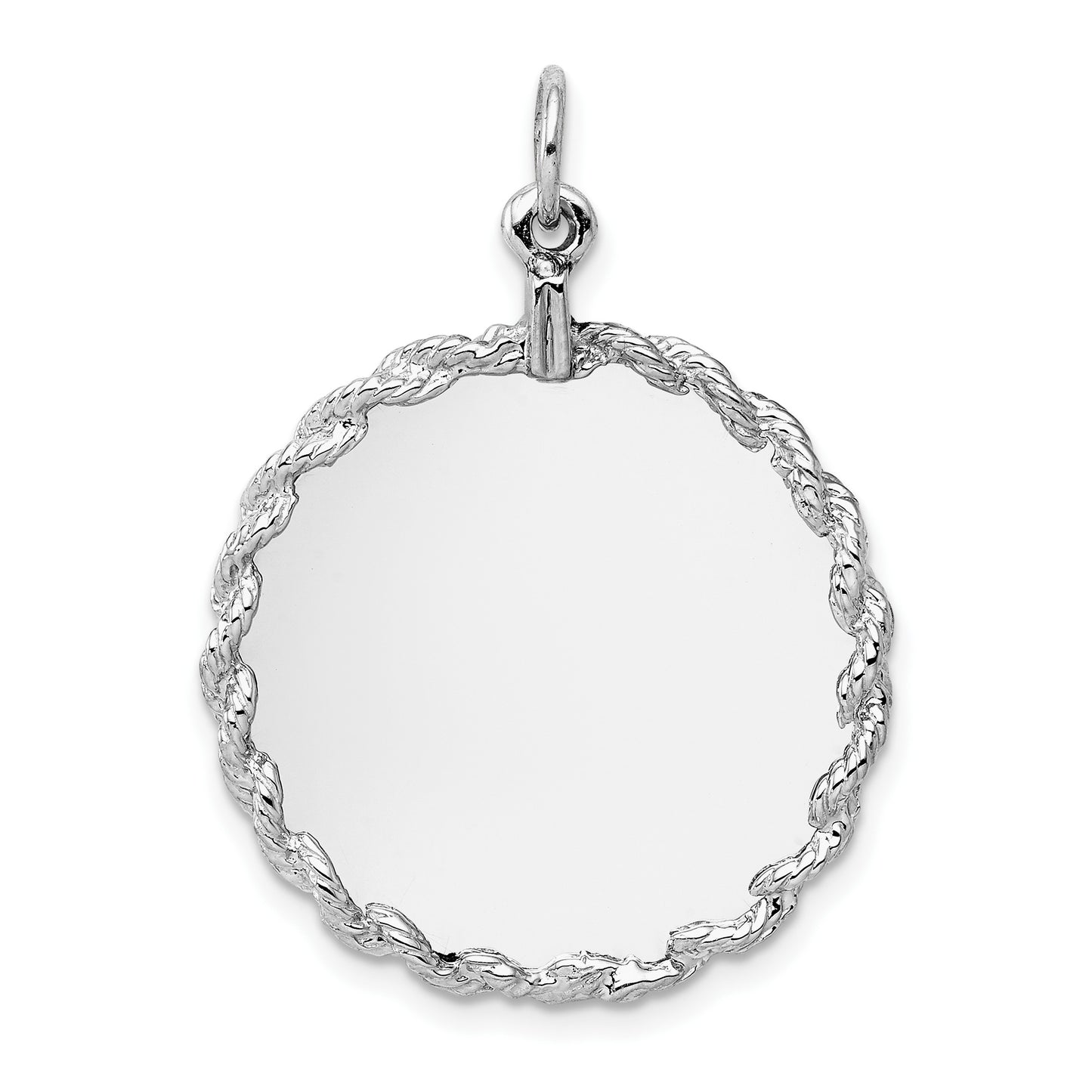 14k White Gold Rope Edge .013 Gauge Engravable Round 31x25mm Disc Charm