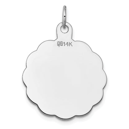 14k White Gold .013 Gauge Engravable Round Scalloped 26x24mm Disc Charm