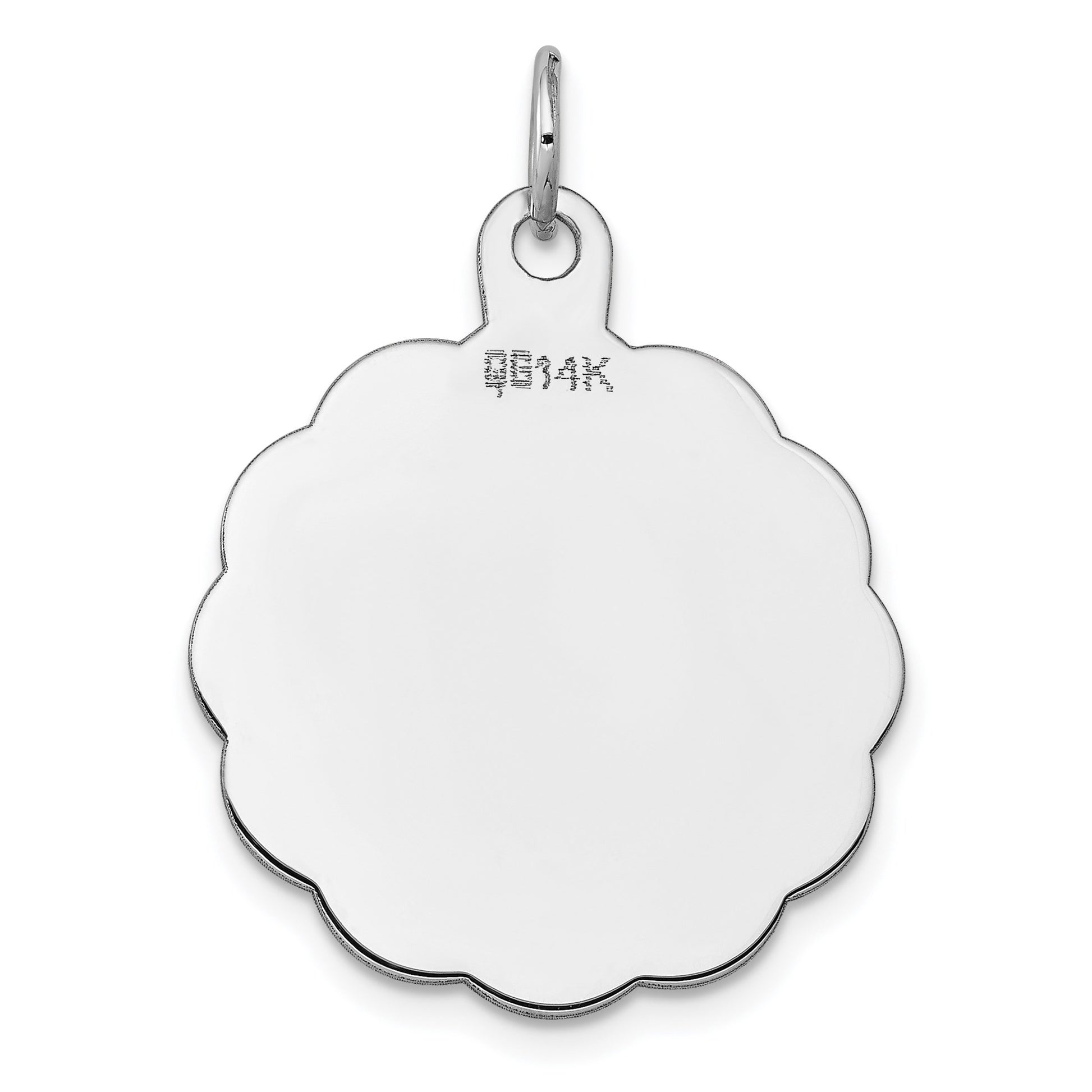 14k White Gold .011 Gauge Engravable Round Scalloped 26x24mm Disc Charm