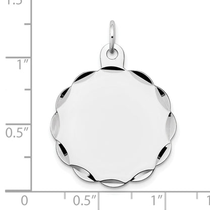 14k White Gold .013 Gauge Engravable Round Scalloped 26x24mm Disc Charm