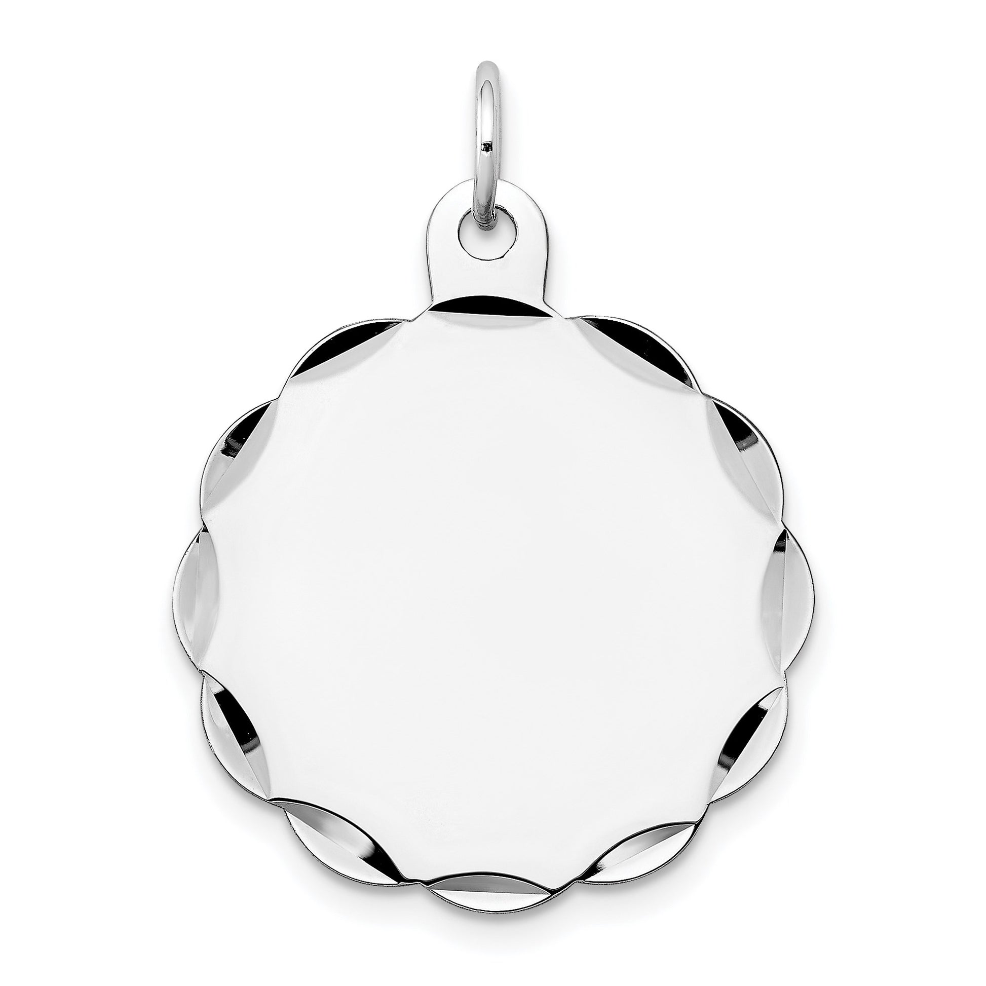 14k White Gold .013 Gauge Engravable Round Scalloped 26x24mm Disc Charm