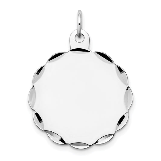 14k White Gold .018 Gauge Engravable Round Scalloped 26x24mm Disc Charm