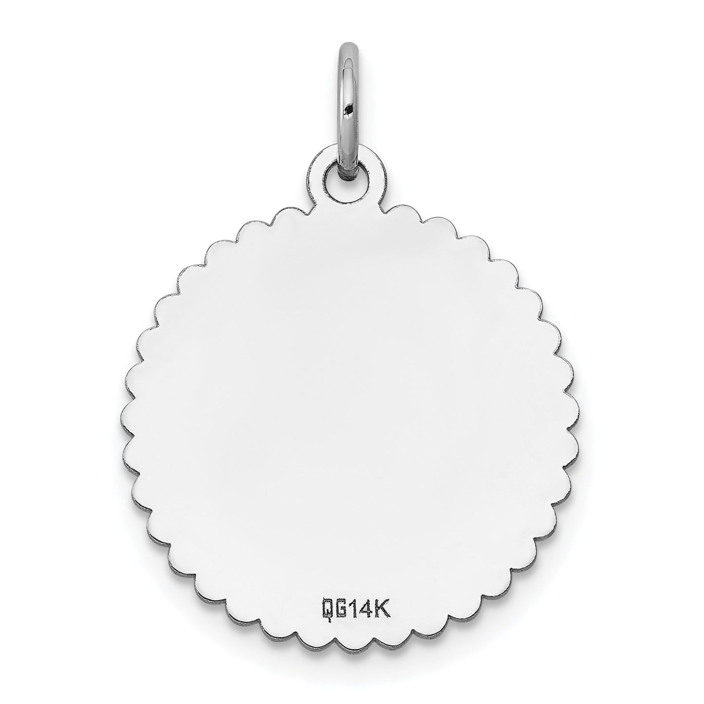 14k White Gold .027 Gauge Engravable Round Scalloped 18mm Disc Charm