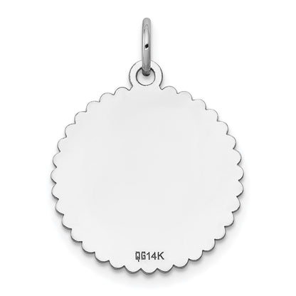 14k White Gold .027 Gauge Engravable Round Scalloped 18mm Disc Charm