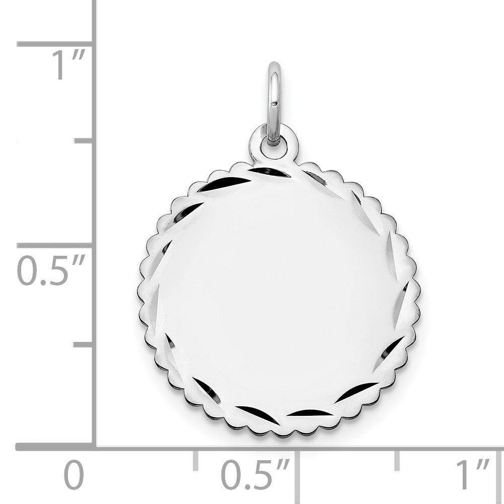 14k White Gold .027 Gauge Engravable Round Scalloped 18mm Disc Charm
