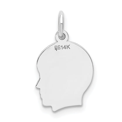 14k White Gold Plain Small.013 Depth Facing Right Engravable Boy Charm