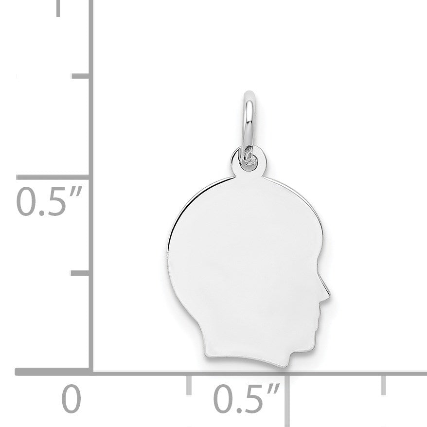 14k White Gold Plain Small.011 Depth Facing Right Engravable Boy Charm