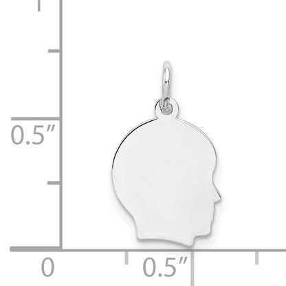 14k White Gold Plain Small.013 Depth Facing Right Engravable Boy Charm