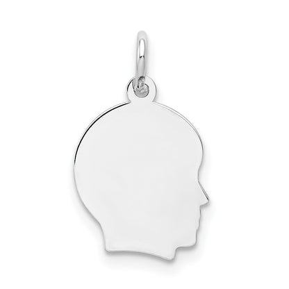 14k White Gold Plain Small.009 Depth Facing Right Engravable Boy Charm
