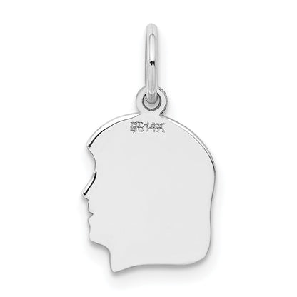 14k White Gold Plain Small.011 Depth Facing Right Engravable Girl Charm
