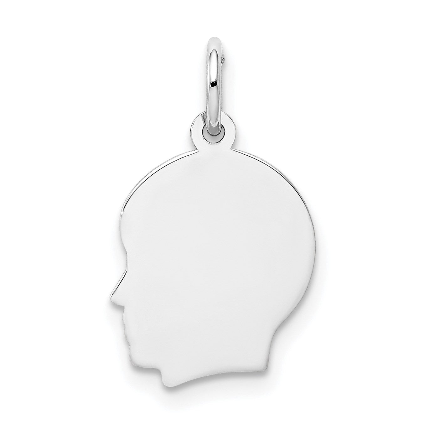 14k White Gold Plain Small.009 Depth Facing Left Engravable Boy Charm