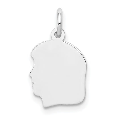14k White Gold Plain Small.009 Depth Facing Left Engravable Girl Charm