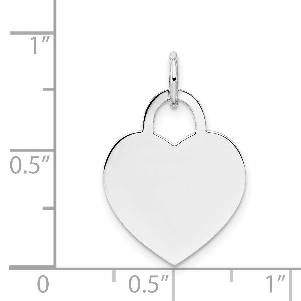 14k White Gold Plain .018 Gauge Engravable Heart 19x15mm Disc Charm
