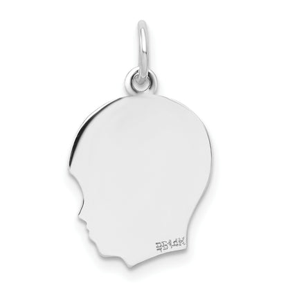 14k White Gold Plain Medium.018 Depth Facing Right Engravable Boy Charm