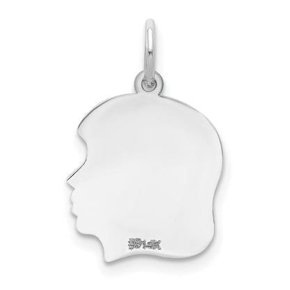 14k White Gold Plain Medium.027 Depth Facing Right Engravable Girl Charm