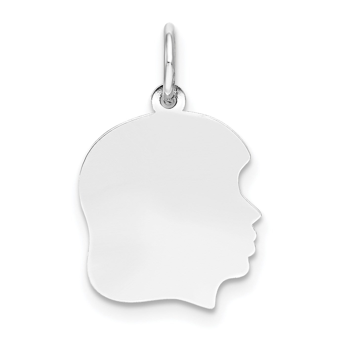 14k White Gold Plain Medium.035 Depth Facing Right Engravable Girl Charm