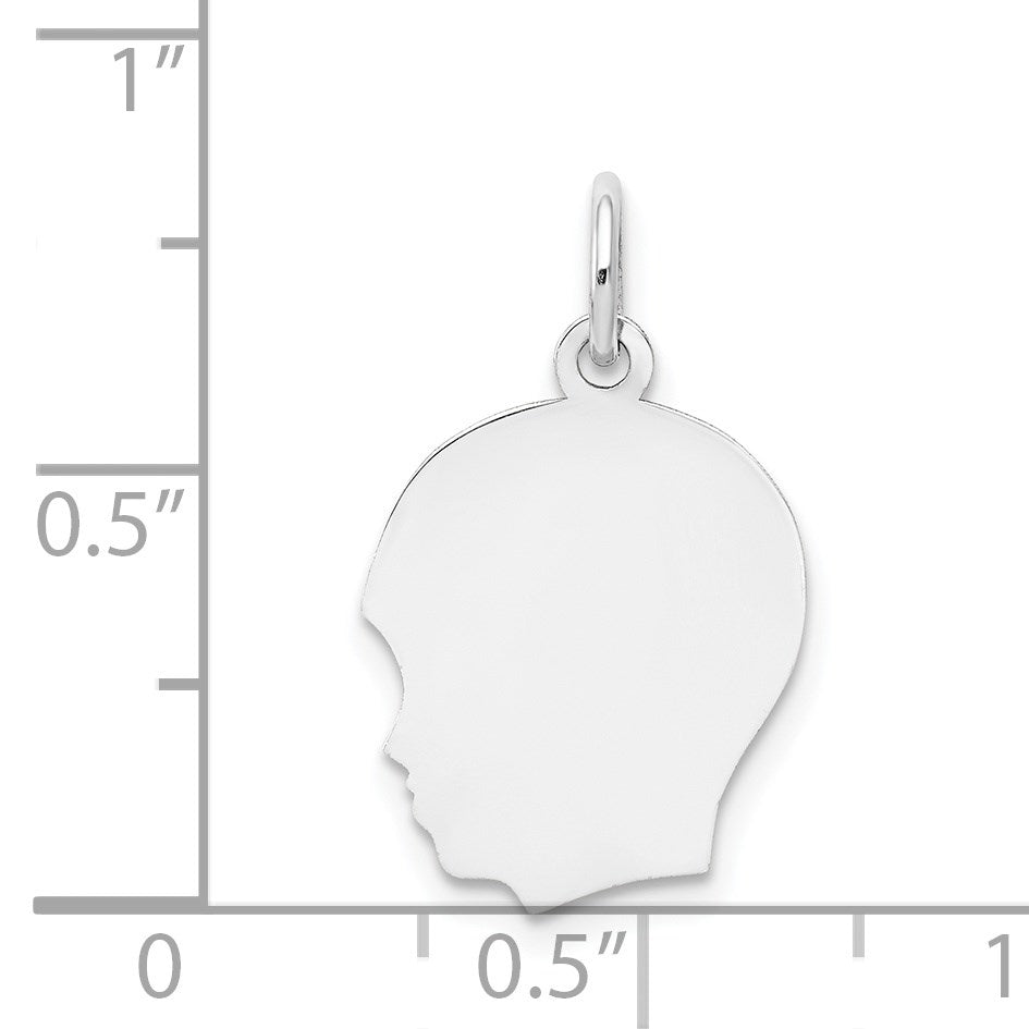 14k White Gold Plain Medium.011 Depth Facing Left Engravable Boy Charm