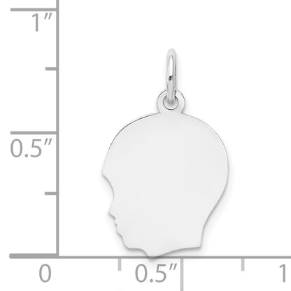 14k White Gold Plain Medium.027 Depth Facing Left Engravable Boy Charm