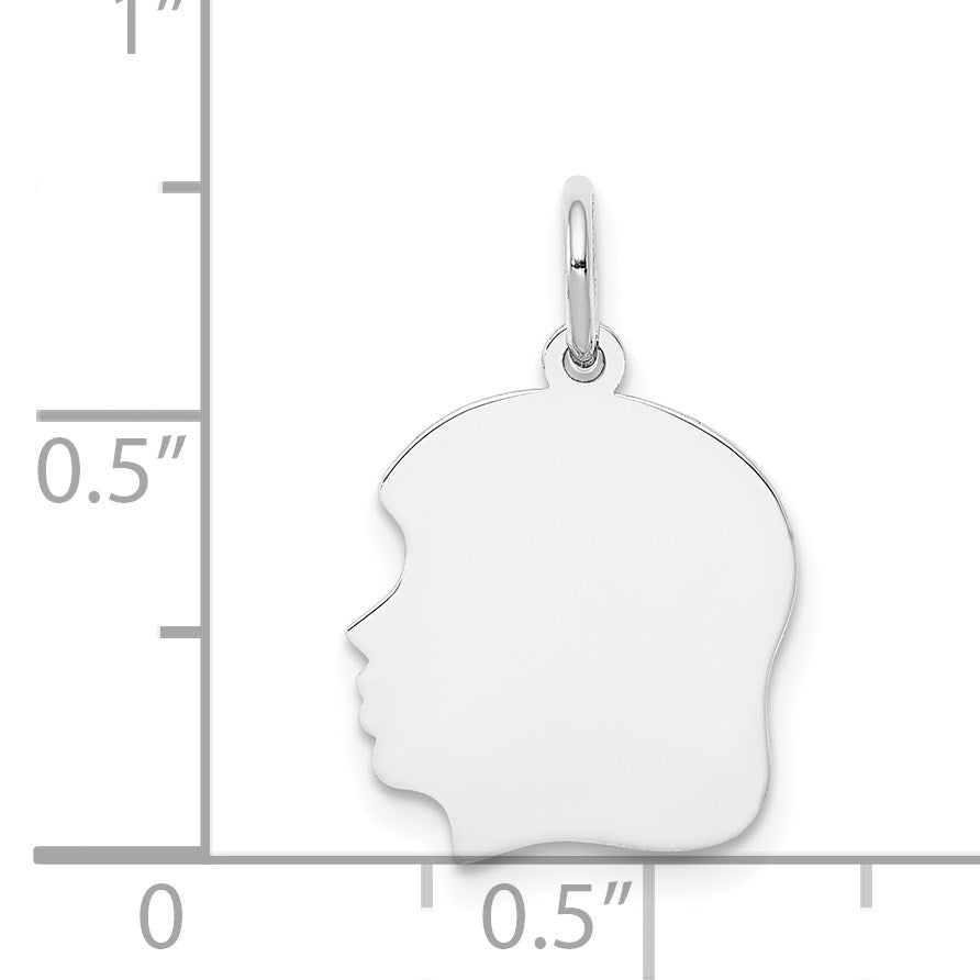 14k White Gold Plain Medium.009 Depth Facing Left Engravable Girl Charm