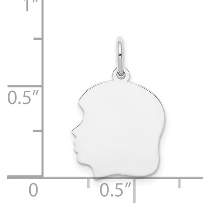 14k White Gold Plain Medium.009 Depth Facing Left Engravable Girl Charm