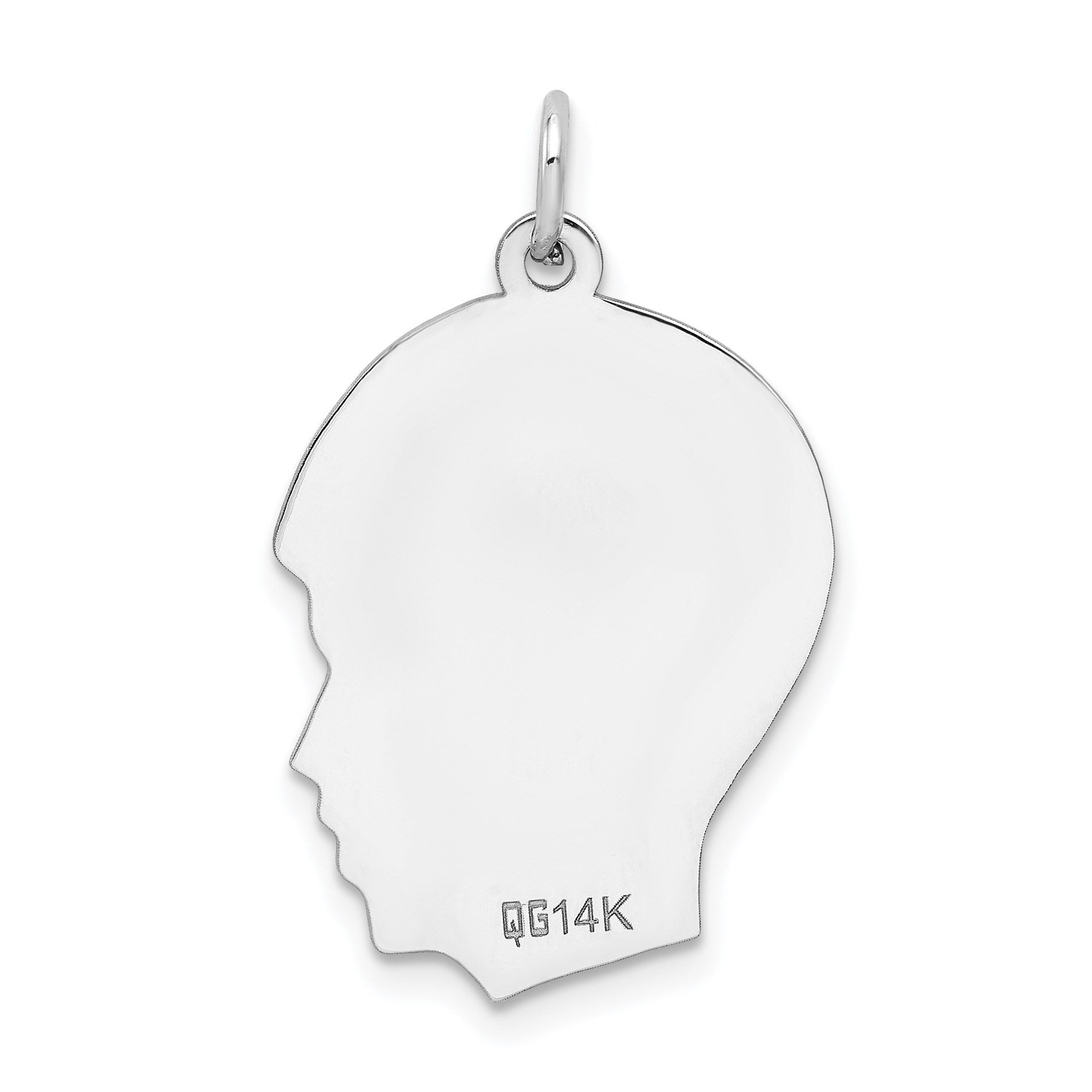 14k White Gold Plain Medium.011 Depth Facing Right Engravable Boy Charm