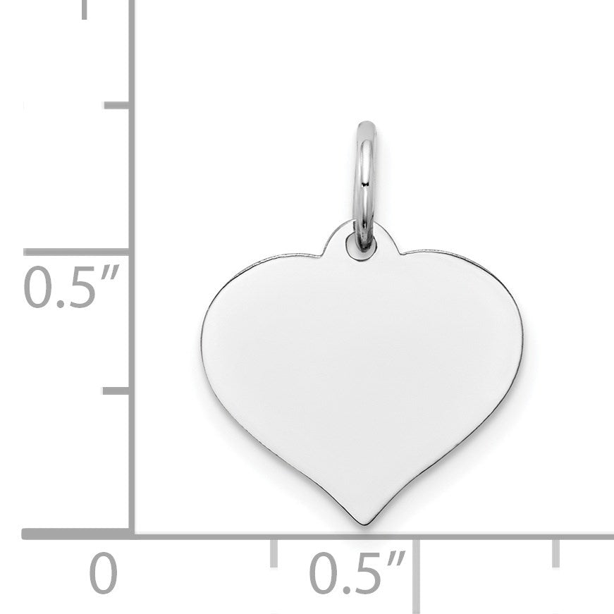14K White Gold Plain .018 Gauge Engravable Heart 15x14mm Disc Charm