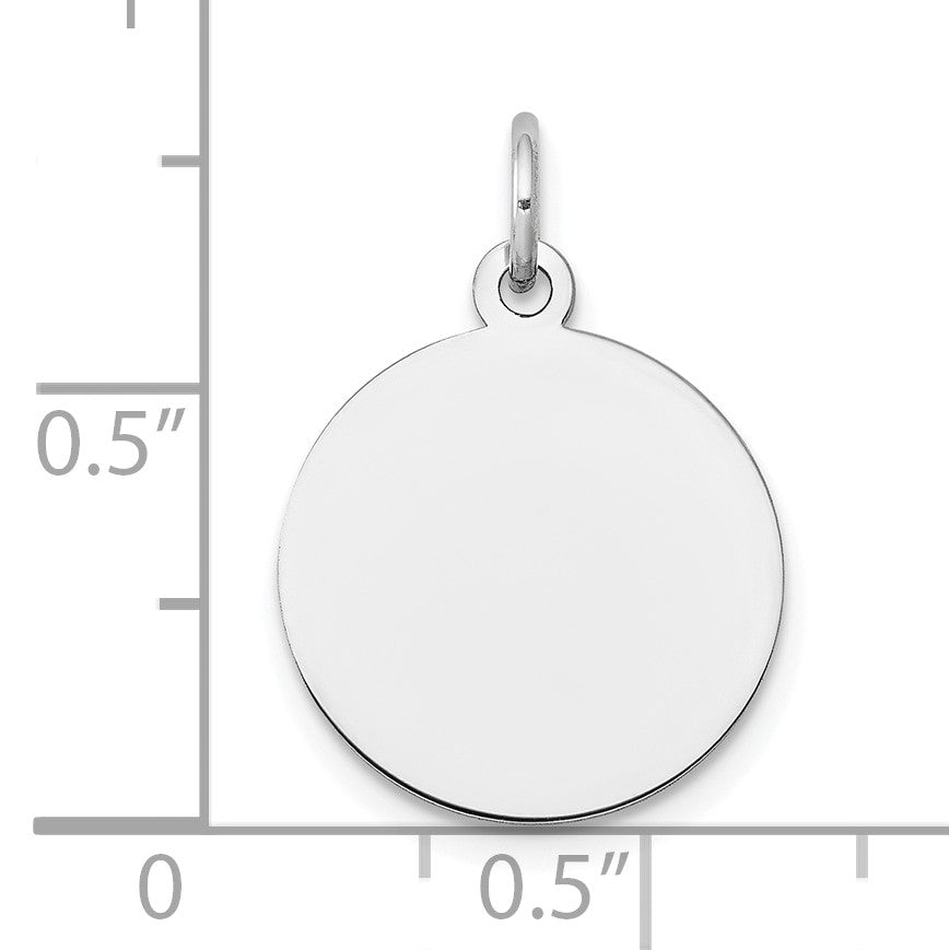 14k White Gold Plain .018 Gauge Round Engravable 15mm Disc Charm