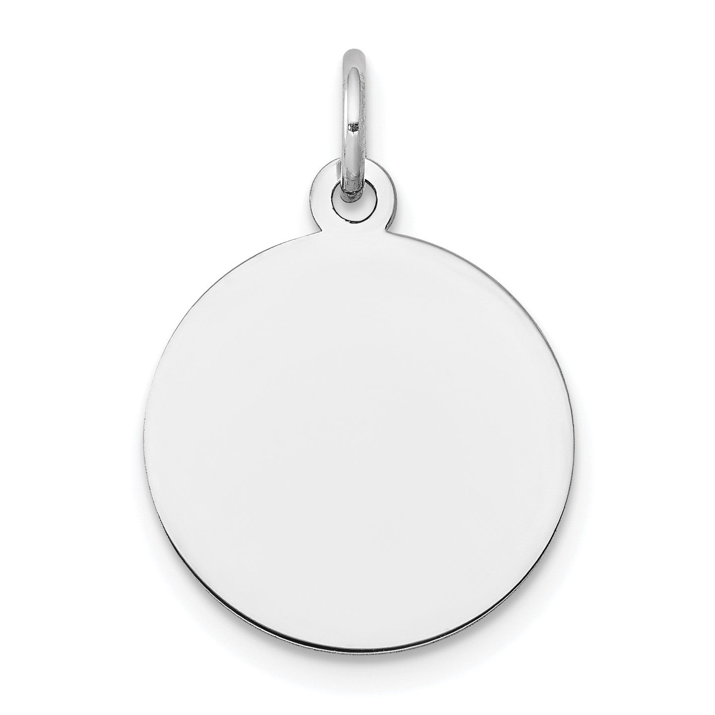 14k White Gold Plain .018 Gauge Round Engravable 15mm Disc Charm