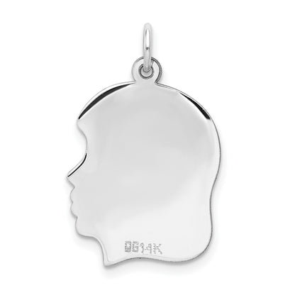 14k White Gold Plain Medium.011 Depth Facing Right Engravable Girl Charm