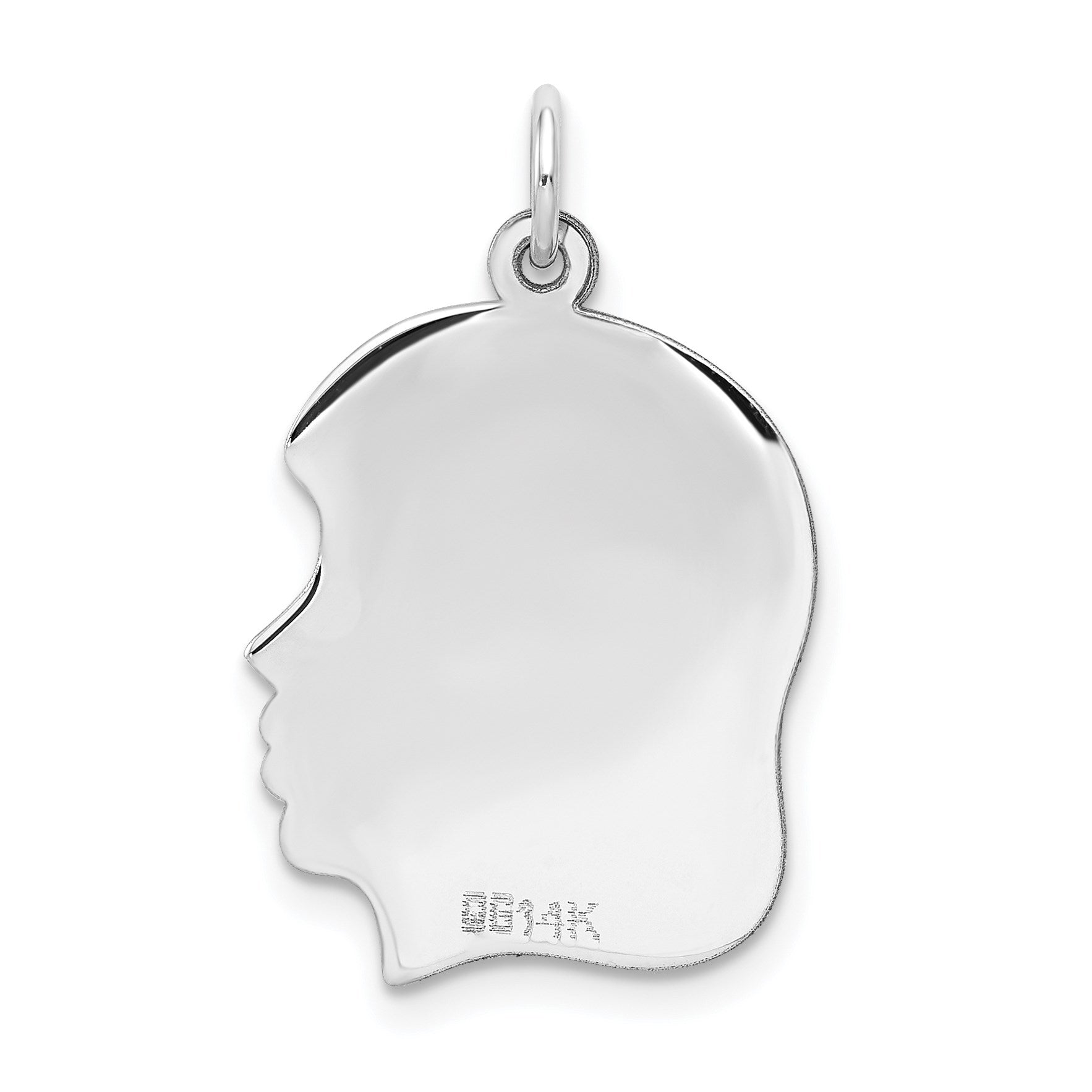 14k White Gold Plain Medium.027 Depth Facing Right Engravable Girl Charm