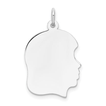 14k White Gold Plain Medium.011 Depth Facing Right Engravable Girl Charm