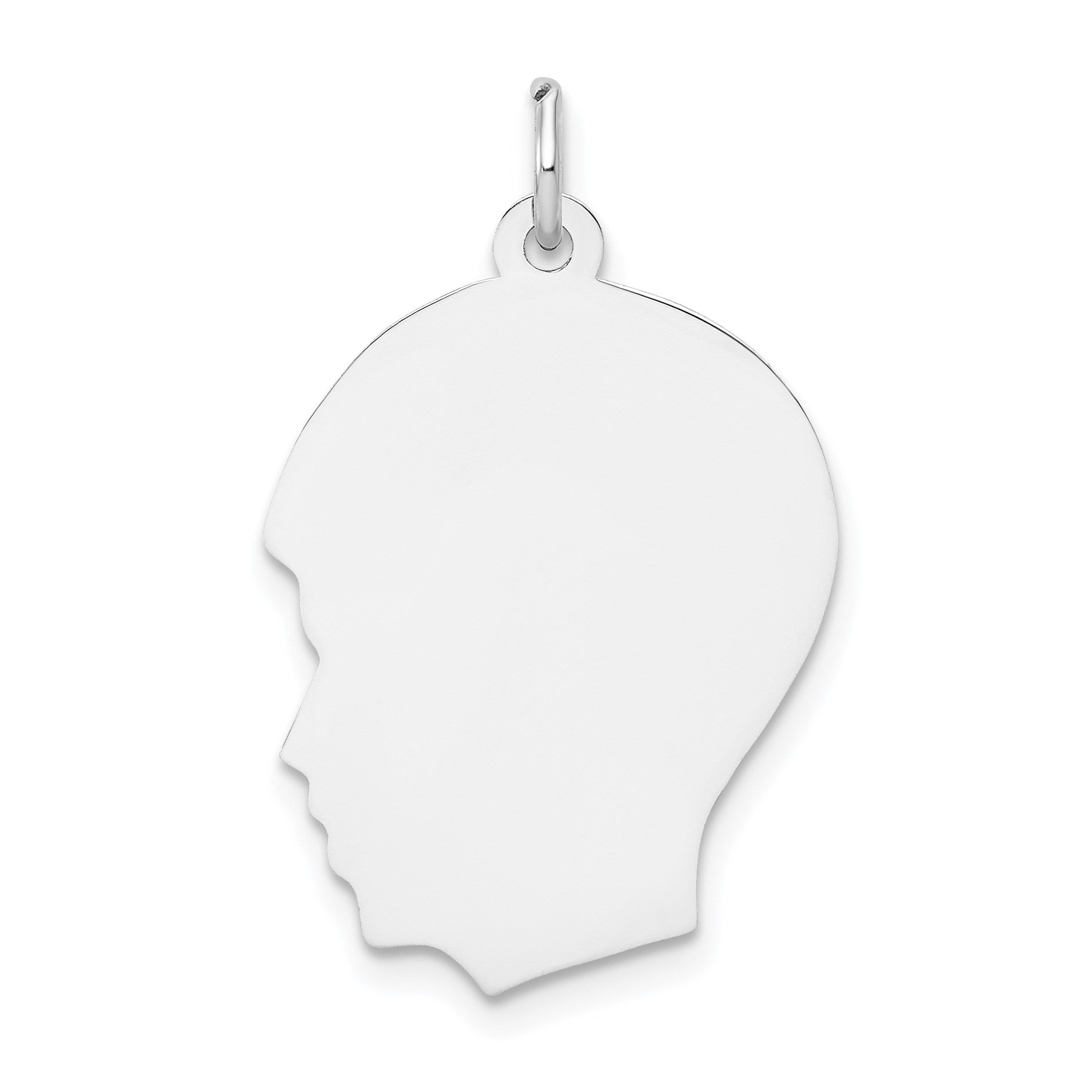 14k White Gold Plain Medium.011 Depth Facing Left Engravable Boy Charm