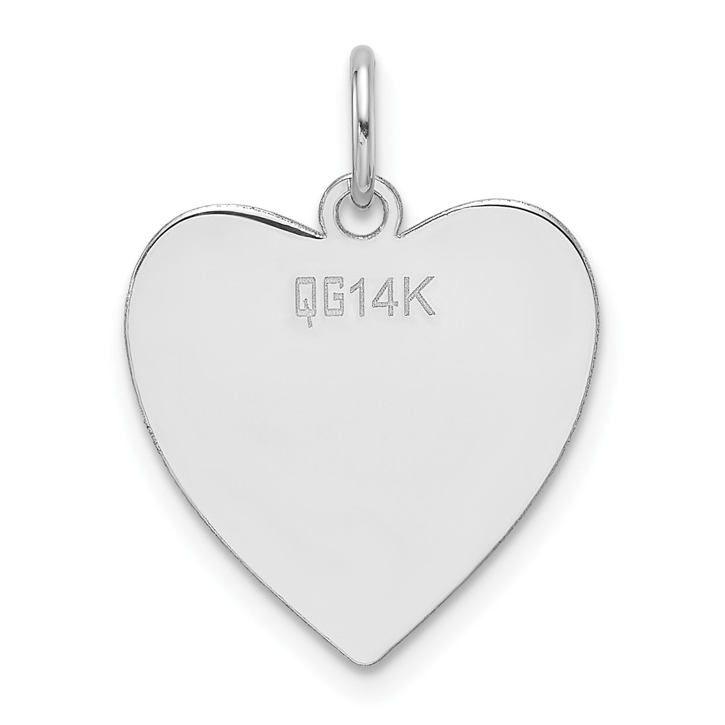 14k White Gold Plain .013 Gauge Engravable Heart 17.16.5mm Disc Charm