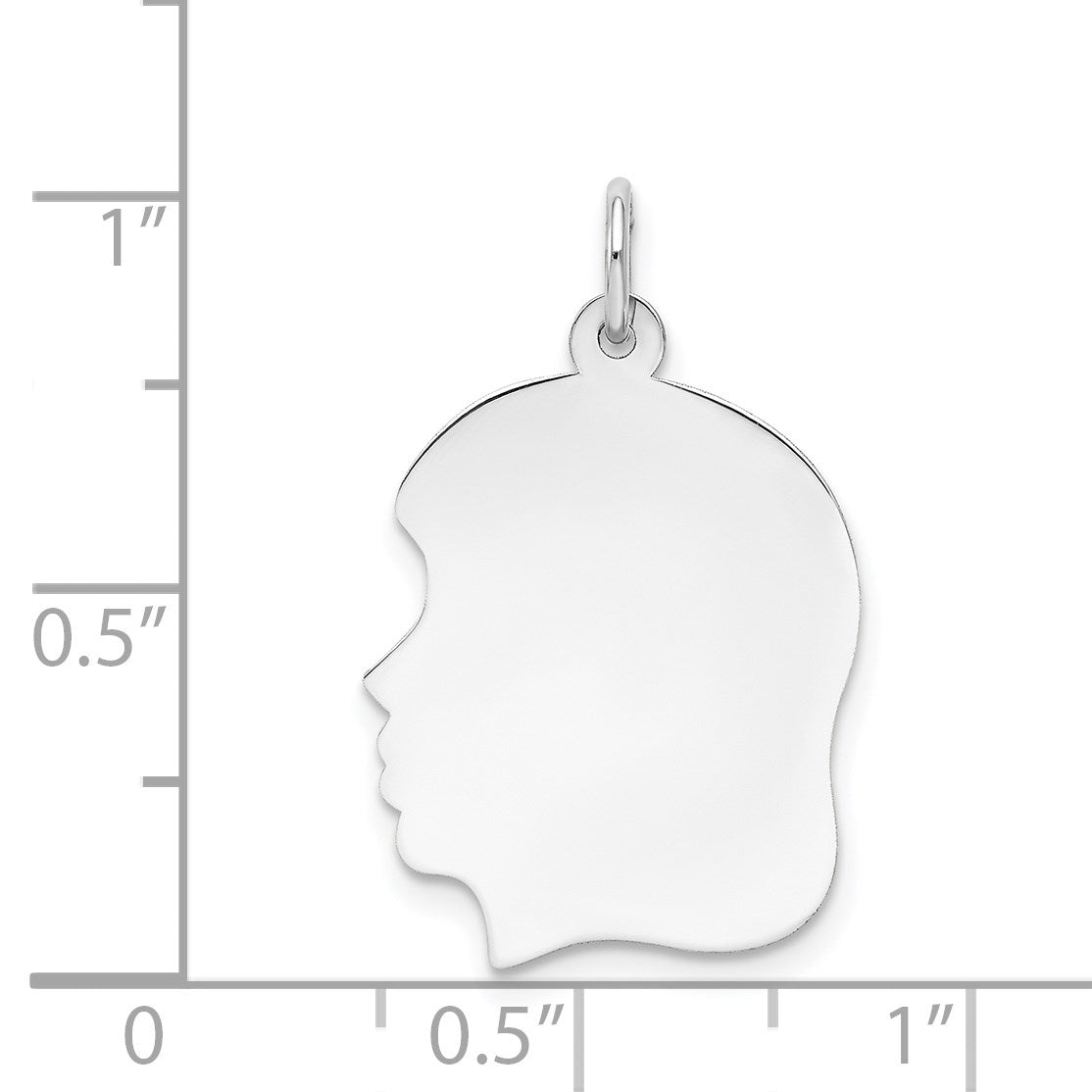 14k White Gold Plain Medium.011 Depth Facing Left Engravable Girl Charm