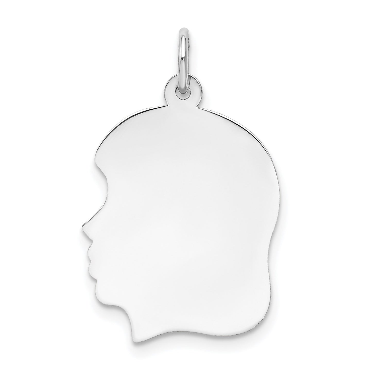 14k White Gold Plain Medium.027 Depth Facing Left Engravable Girl Charm
