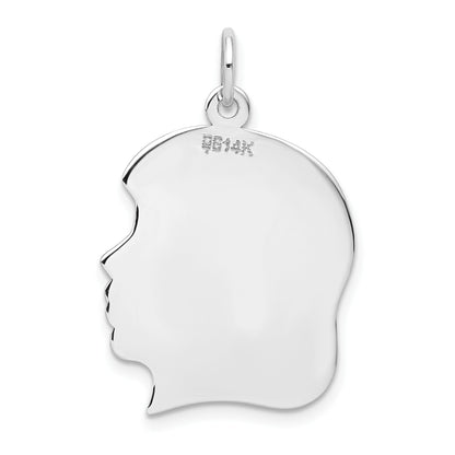 14k White Gold Plain Large.013 Depth Facing Right Engravable Girl Charm