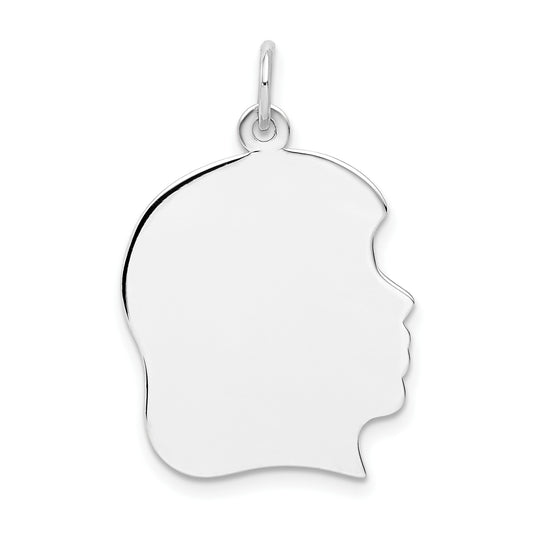 14k White Gold Plain Large.011 Depth Facing Right Engravable Girl Charm
