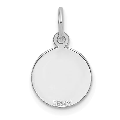 14k White Gold Plain .013 Gauge Round Engravable 10.6mm Disc Charm