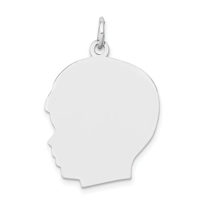 14k White Gold Plain Large.013 Depth Facing Left Engravable Boy Charm