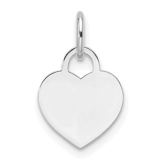 14k White Gold Plain .013 Gauge Engravable Heart 9.5x10mm Disc Charm