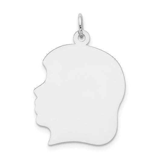 14k White Gold Plain Large.011 Depth Facing Left Engravable Girl Charm