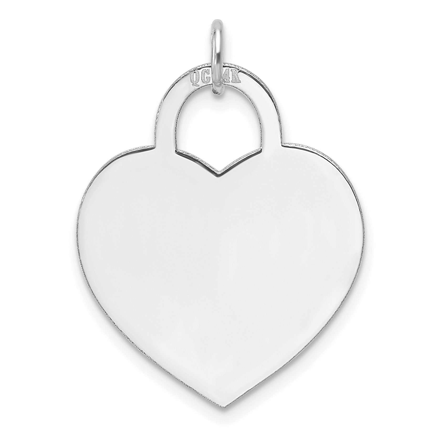14k White Gold Plain .013 Gauge Engravable Heart 20.4x21.3mm Disc Charm