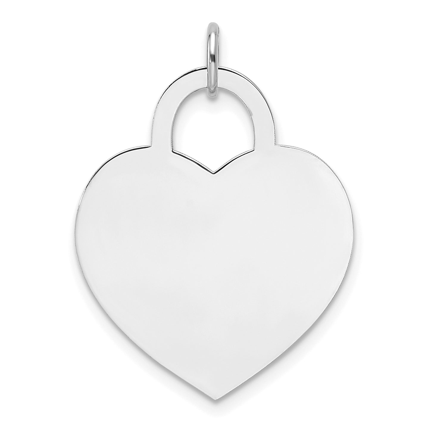 14k White Gold Plain .035 Gauge Engravable Heart 20.4x21.3mm Disc Charm