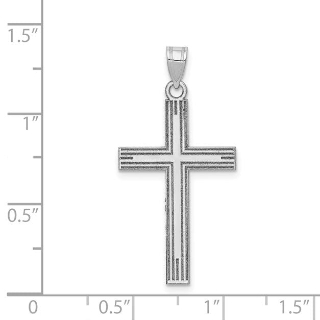 14k White Gold Solid Laser Etched Cross Pendant