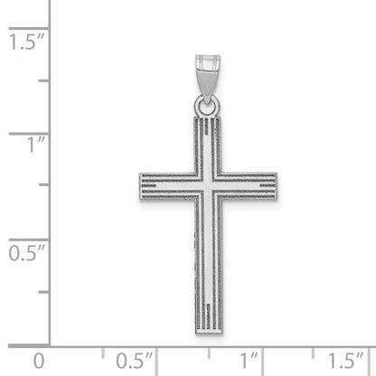 14k White Gold Solid Laser Etched Cross Pendant