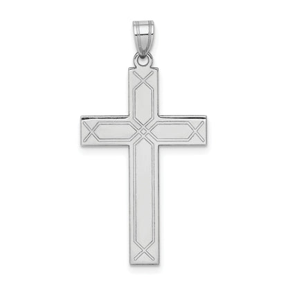 14k White Gold Solid Laser Etched Cross Pendant