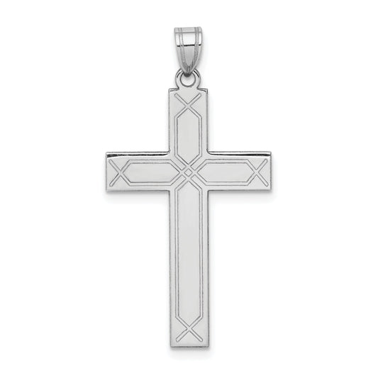 14k White Gold Solid Laser Etched Cross Pendant