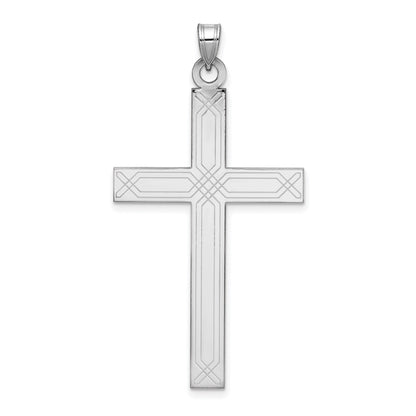 14k White Gold Solid Laser Etched Cross Pendant